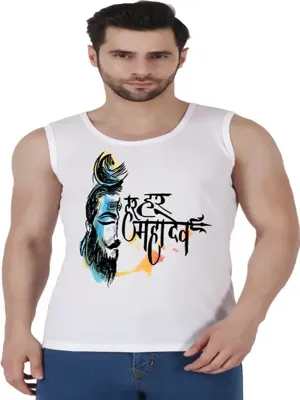 printed vest har har mahadev