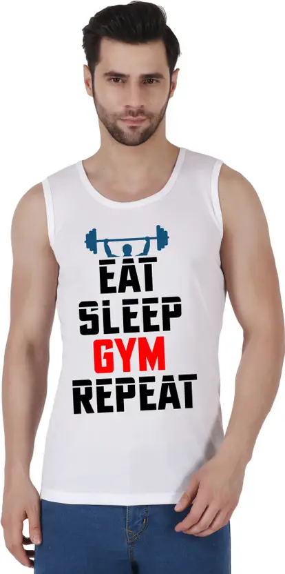 printed vest eat sleep gym